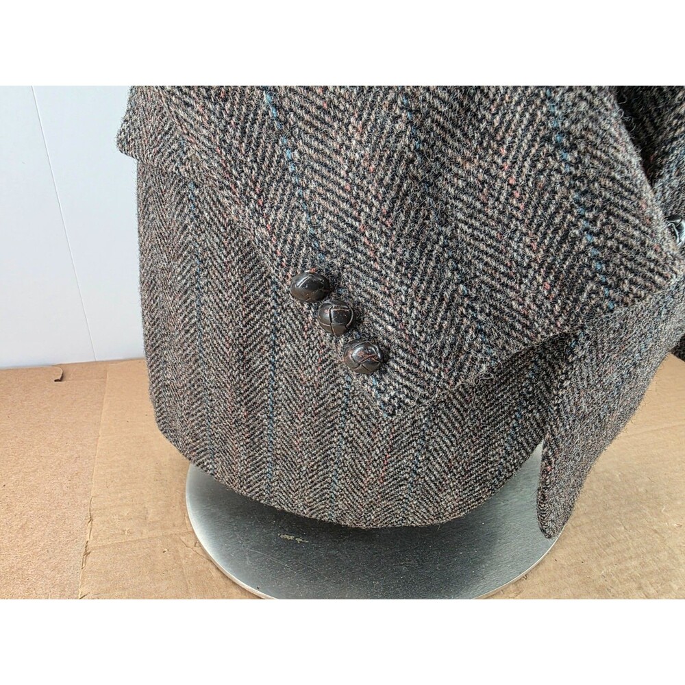 Vtg Harris Tweed 40S Brown Herringbone Wool USA Mens Blazer Jacket Sport Coat - Picture 6 of 13
